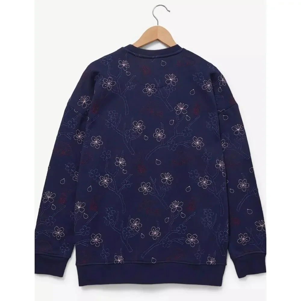 Boxlunch Disney Mulan Cherry Blossom Embroidered Sweatshirt Topographic Large - Picture 3 of 6